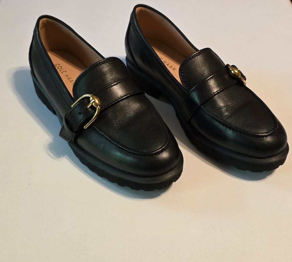 Cole Haan Giana Loafers Womens Size 6B Black Buckled Strap Chunky